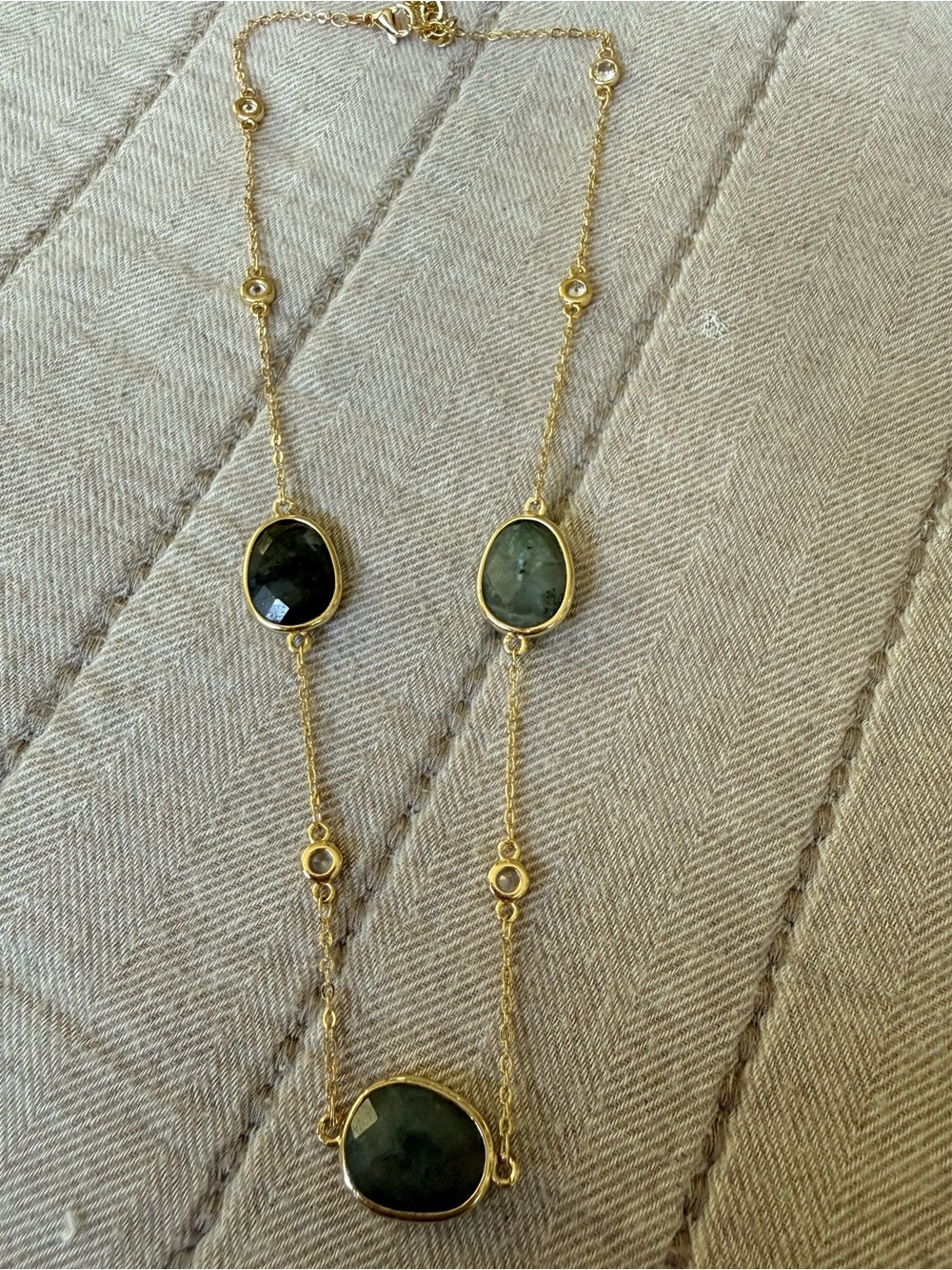 Gold-Tone Necklace with Moss Green Tourmaline Stones